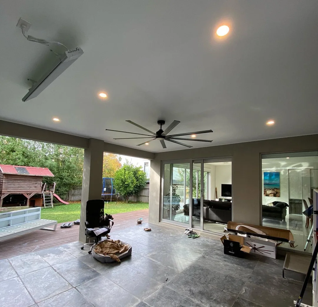 Ceiling fan installed in an alfresco area