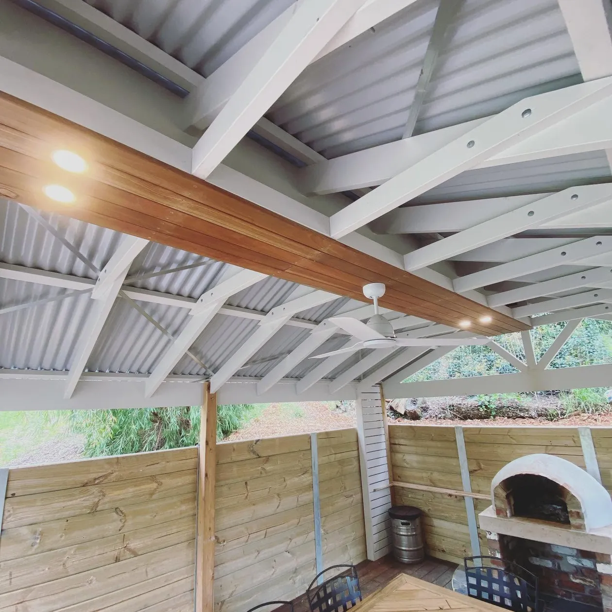 Downlights installed in an alfresco ceiling
