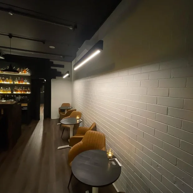 Venue interior with linear feature lighting