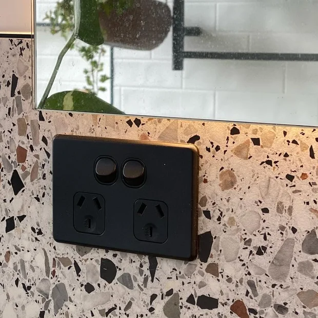 Double powerpoint installed in a kitchen splashback