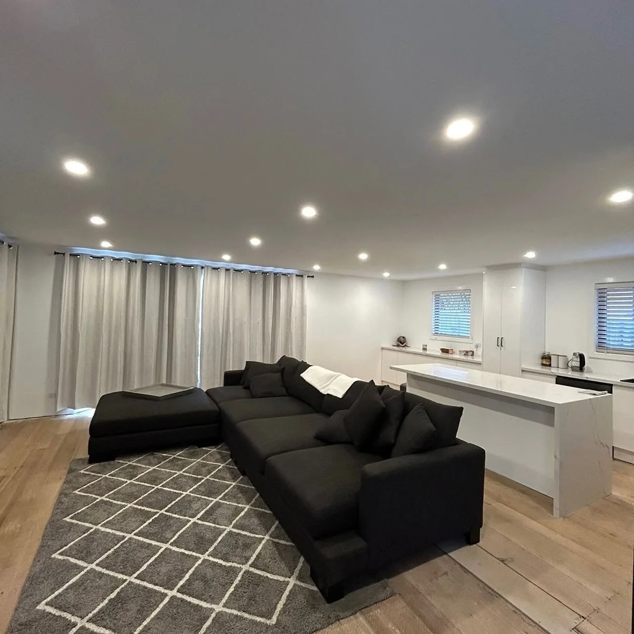 Living area with new LED downlights installed